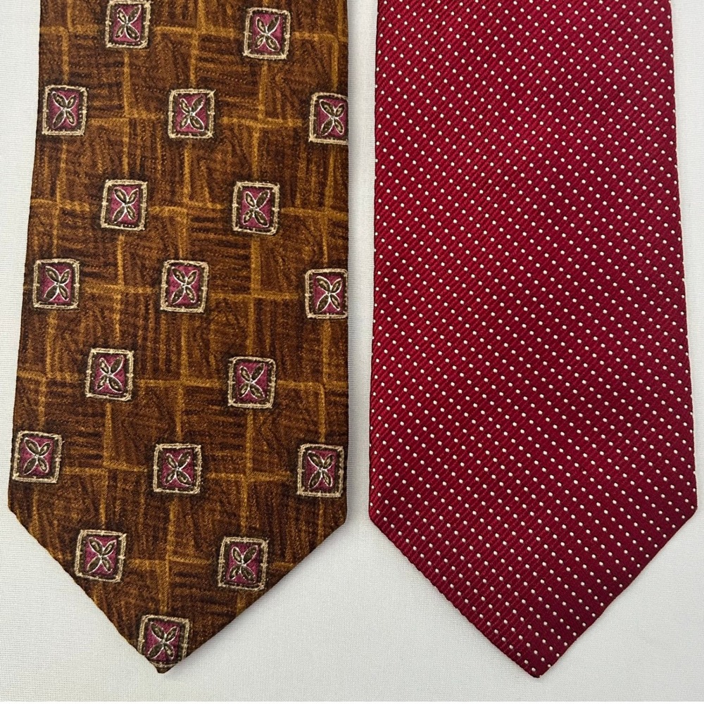Robert Talbott Extra Long Ties Mens 100% Silk Red Brown Hand Sewn USA Lot of 2